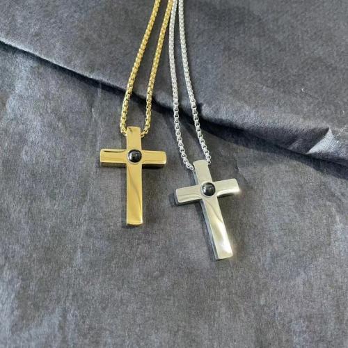 Titanium Steel Miniature Projection Necklace, Cross, plated, fashion jewelry & Unisex, more colors for choice, Length:Approx 17.7 Inch, Sold By PC