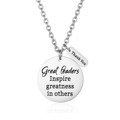 Titanium Steel Necklace, Flat Round, polished, fashion jewelry & Unisex & with letter pattern, original color, Length:Approx 23.6 Inch, Sold By PC