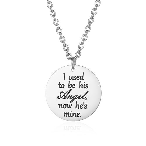 Titanium Steel Necklace, Flat Round, polished, with letter pattern & for woman, original color, Length:Approx 23.6 Inch, Sold By PC