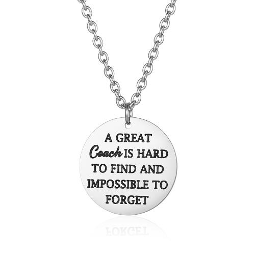 Titanium Steel Necklace, Flat Round, polished, Unisex & with letter pattern, original color, Length:Approx 23.6 Inch, Sold By PC