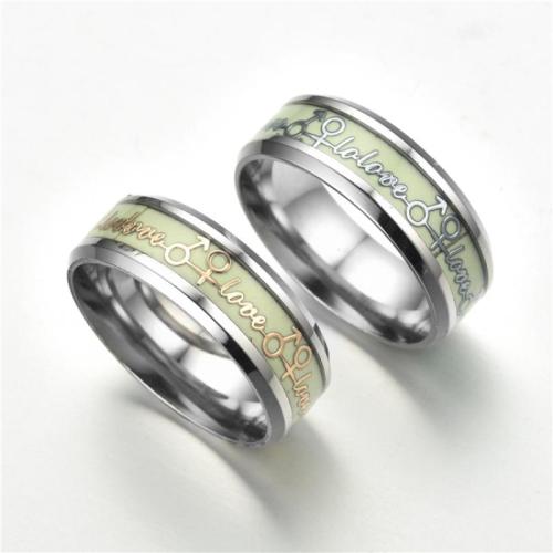 acero inoxidable 304 anillo, chapado, unisexo & diverso tamaño para la opción & con el patrón de la letra & luminoso, más colores para la opción, tamaño:6-13, Vendido por UD