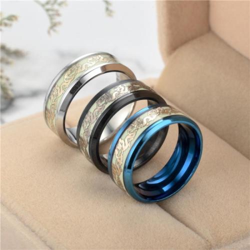 acero inoxidable 304 anillo, Dragón, chapado, unisexo & diverso tamaño para la opción & luminoso, más colores para la opción, tamaño:6-13, Vendido por UD