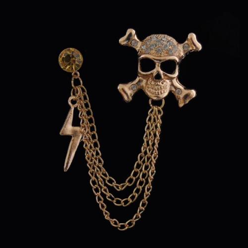 Tibetan Style Brooches, Skull, plated, for man & with rhinestone, more colors for choice, 75mm, Sold By PC