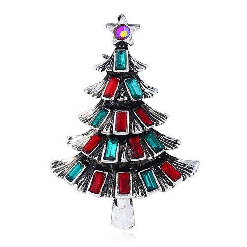 Tibetan Style Brooch, with Crystal, Christmas Tree, plated, Christmas Design & Unisex, more colors for choice, 30x50mm, Sold By PC
