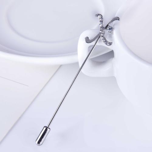 Tibetan Style Brooches, Alphabet Letter, plated, Unisex & different styles for choice & with rhinestone, 16x70mm, Sold By PC