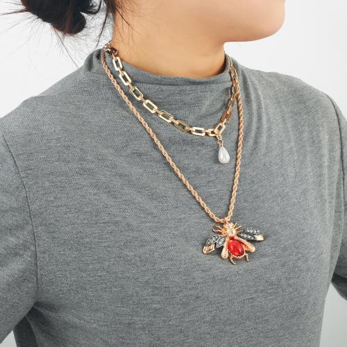 Multi Layer Necklace, Tibetan Style, with Plastic Pearl, 2 pieces & fashion jewelry & with rhinestone, golden, Sold By Set