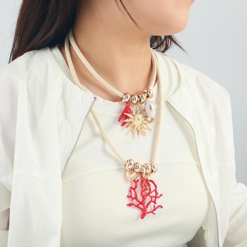 Multi Layer Necklace, Tibetan Style, with leather cord, gold color plated, 2 pieces & fashion jewelry, red, Sold By Set