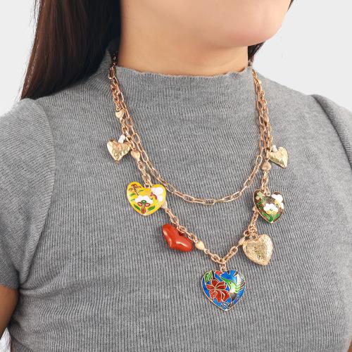 Tibetan Style Jewelry Necklace, Heart, gold color plated, fashion jewelry & enamel, more colors for choice, Sold By Set