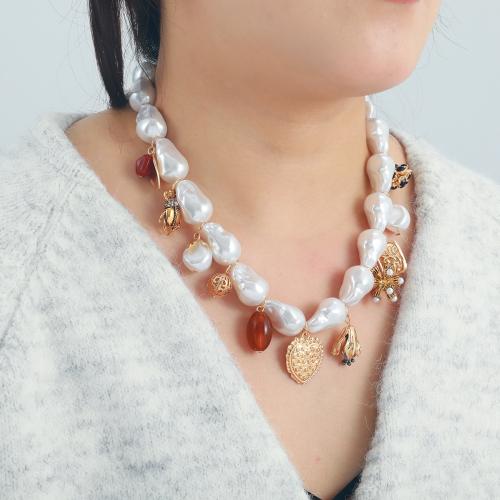Tibetan Style Jewelry Necklace, with Plastic Pearl, gold color plated, fashion jewelry, more colors for choice, Sold By PC