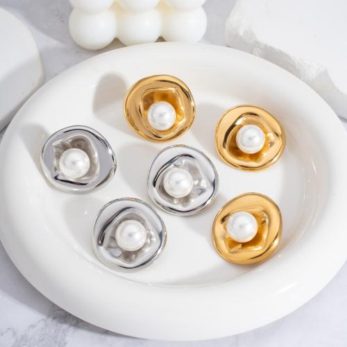 Stainless Steel Stud Earrings, 304 Stainless Steel, with Plastic Pearl, gold color plated, fashion jewelry, more colors for choice, Sold By Pair