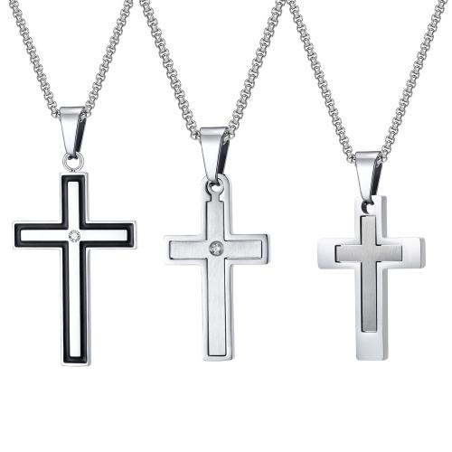 Stainless Steel Jewelry Necklace, 304 Stainless Steel, Cross, polished, different styles for choice & for man & with rhinestone, original color, Length:23.62 Inch, Sold By PC