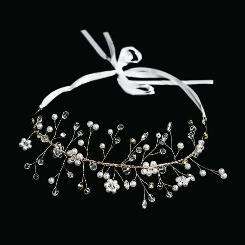 Bridal Hair Wreath, Tibetan Style, with brass wire & Crystal & Plastic Pearl, handmade, fashion jewelry & for woman, golden, 380x30x30mm, Sold By PC