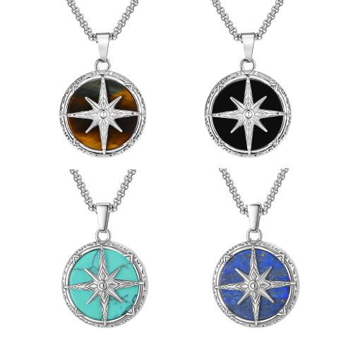 Stainless Steel Jewelry Necklace, 304 Stainless Steel, with Natural Stone, polished, different materials for choice & different styles for choice & for man, original color, Length:23.62 Inch, Sold By PC