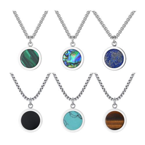 Stainless Steel Jewelry Necklace, 304 Stainless Steel, with Natural Stone, different materials for choice & different styles for choice & for man, original color, Length:23.62 Inch, Sold By PC