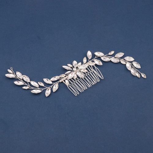 Decorative Hair Combs, Tibetan Style, with brass wire & Crystal, handmade, fashion jewelry & for woman, silver color, Sold By PC