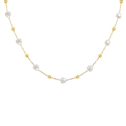Stainless Steel Jewelry Necklace, 304 Stainless Steel, with Plastic Pearl, 18K gold plated, fashion jewelry & for woman, Sold By PC