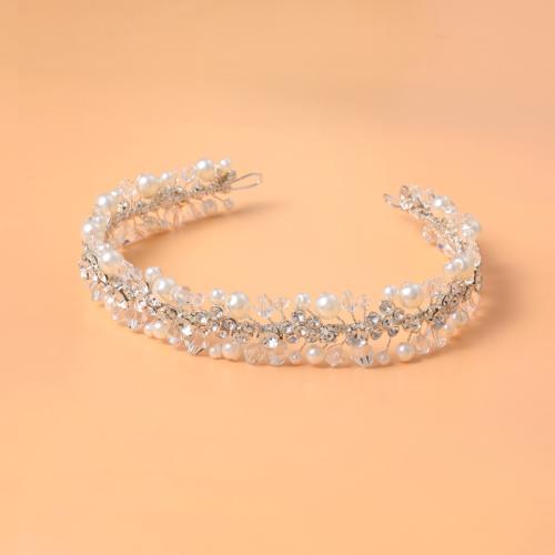 Hair Bands, Tibetan Style, with brass wire & Crystal & Plastic Pearl, handmade, fashion jewelry & for woman & with rhinestone, silver color, 340x25mm, Sold By PC