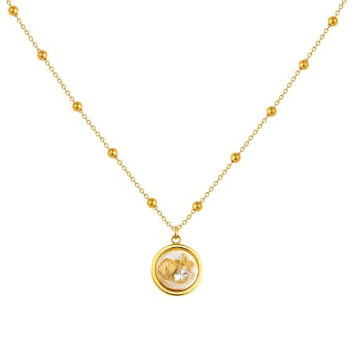 Stainless Steel Jewelry Necklace, 304 Stainless Steel, with Resin, plated, fashion jewelry & for woman, golden, Sold By PC