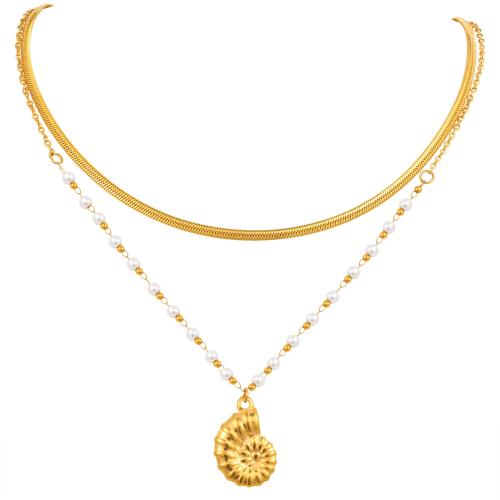 Multi Layer Necklace, 304 Stainless Steel, with Plastic Pearl, 18K gold plated, Double Layer & fashion jewelry & for woman, golden, Sold By PC