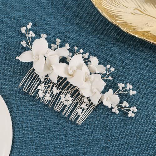 Decorative Hair Combs, Tibetan Style, with Seedbead & brass wire & Polymer Clay, handmade, fashion jewelry & for woman, silver color, 150x50x50mm, Sold By PC