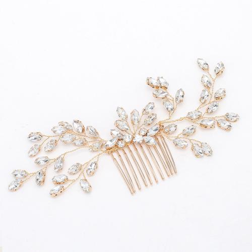 Decorative Hair Combs, Tibetan Style, with brass wire & Rhinestone, handmade, fashion jewelry & for woman, golden, 150x80x80mm, Sold By PC