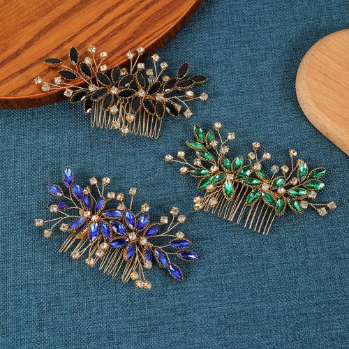 Decorative Hair Combs, Tibetan Style, with brass wire & Crystal & Rhinestone, handmade, fashion jewelry & for woman, more colors for choice, 150x150x60mm, Sold By PC