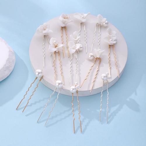 Hair Stick, Tibetan Style, with brass wire & Polymer Clay & Plastic Pearl, handmade, 5 pieces & fashion jewelry & for woman, more colors for choice, Sold By Set