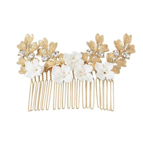 Decorative Hair Combs, Tibetan Style, with brass wire & Polymer Clay & Crystal & Plastic Pearl, handmade, fashion jewelry & for woman, golden, 170x50x50mm, Sold By PC