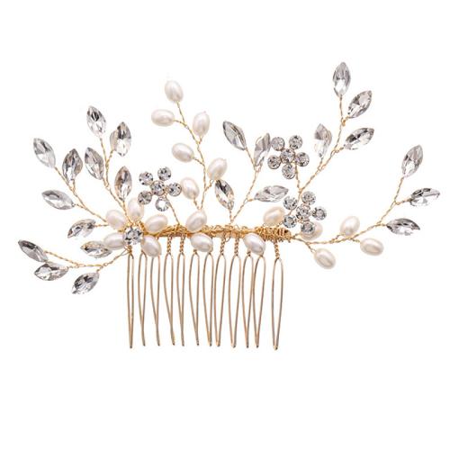 Decorative Hair Combs, Tibetan Style, with brass wire & Crystal & Plastic Pearl, handmade, fashion jewelry & for woman, more colors for choice, 150x50x50mm, Sold By PC