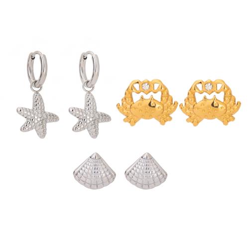 Stainless Steel Drop Earring, 304 Stainless Steel, plated, three pieces & fashion jewelry & for woman, multi-colored, Sold By Set
