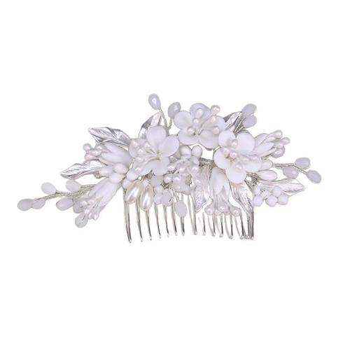 Decorative Hair Combs, Tibetan Style, with brass wire & Polymer Clay & Plastic Pearl, handmade, fashion jewelry & for woman, silver color, 120x70x70mm, Sold By PC