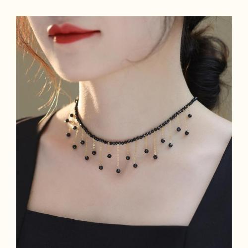 Collier bijoux de pierre gemme, Spinelle, avec laiton, Placage, bijoux de mode, couleurs mélangées, 39cm+5cm extended chain, Vendu par PC