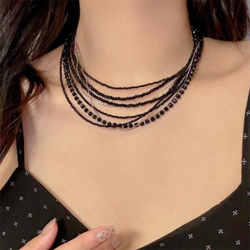 Natural Gemstone Necklace, Spinel, with 304 Stainless Steel, plated, fashion jewelry, mixed colors, 2x6mm, Length:Approx 51-60 cm, Sold By PC
