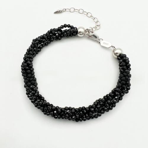 Edelstein Armbänder, Spinell, mit Sterling Silber Kette, silberfarben plattiert, Modeschmuck, gemischte Farben, 2x2.50mm, verkauft von PC