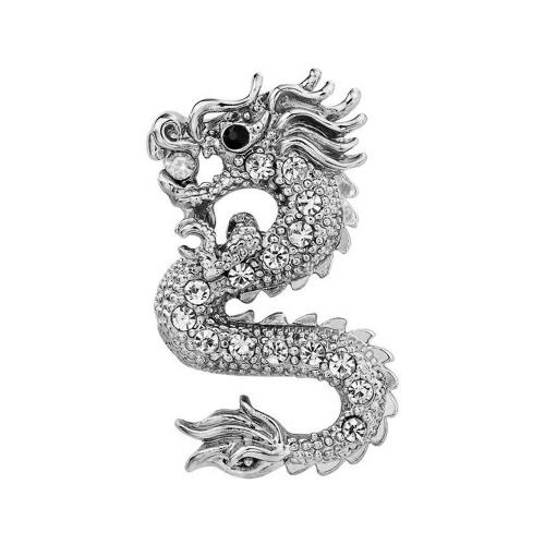 Tibetan Style Brooches, Dragon, plated, for man & with rhinestone, more colors for choice, 25x40mm, Sold By PC