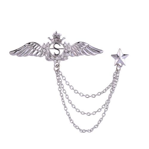 Tibetan Style Brooches, Wing Shape, plated, Unisex & with rhinestone, more colors for choice, brooch length 60-100mm, Sold By PC