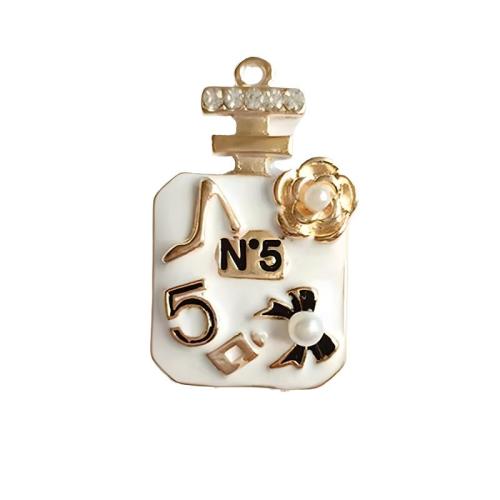Pendentifs en alliage de zinc, avec perle de plastique, Bouteille de parfum, Placage de couleur d'or, DIY & émail & avec strass, 41x24mm, Vendu par PC