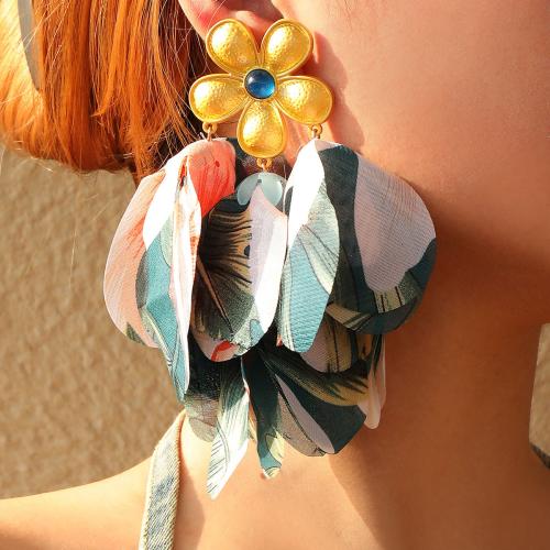 Tibetan Style Drop Earrings, with Cloth & Resin, fashion jewelry, more colors for choice, Sold By Pair