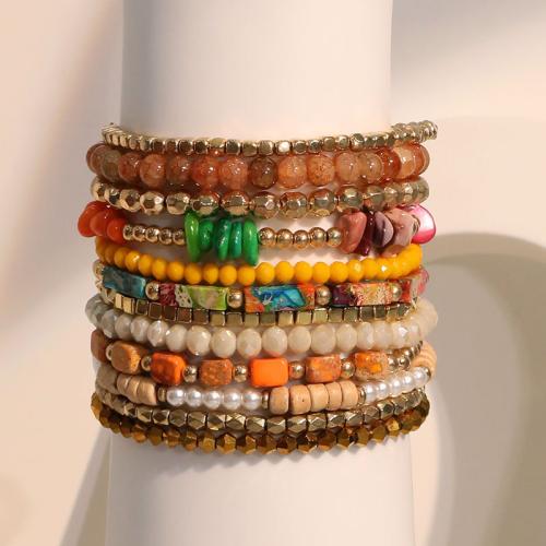 Fashion Bracelet & Bangle Jewelry, Copper Coated Plastic, with Natural Stone & Plastic Pearl, fashion jewelry, more colors for choice, 12PCs/Set, Sold By Set
