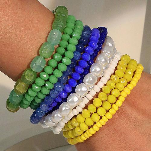 Fashion Bracelet & Bangle Jewelry, Plastic Pearl, with Glass, fashion jewelry, more colors for choice, 12PCs/Set, Sold By Set