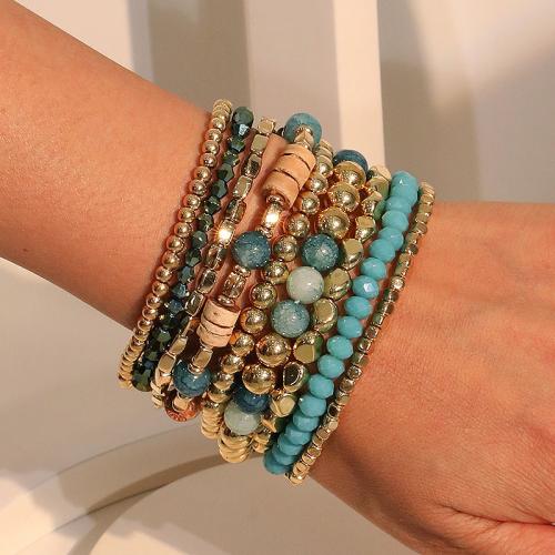Fashion Bracelet & Bangle Jewelry, Copper Coated Plastic, with Crystal & Wood & Resin, fashion jewelry, more colors for choice, 12PCs/Set, Sold By Set
