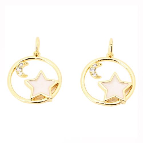 Cubic Zirconia Micro Pave Brass Pendant, with Acrylic, Round, DIY & micro pave cubic zirconia & hollow, gold, 15.50x14x1.50mm, Sold By PC