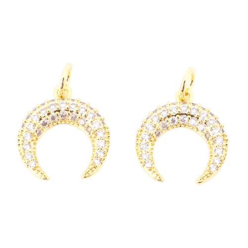 Cubique Pendentif en laiton zircon pavent, lune, DIY & pavé de micro zircon, Or, 15x13x2.50mm, Vendu par PC