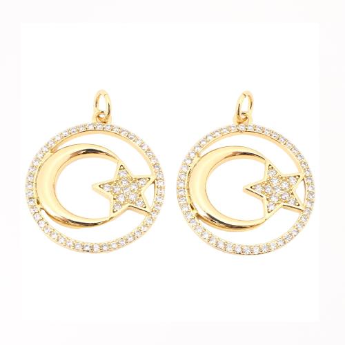 Cubique Pendentif en laiton zircon pavent, Rond, DIY & pavé de micro zircon & creux, doré, 23x20x2mm, Vendu par PC