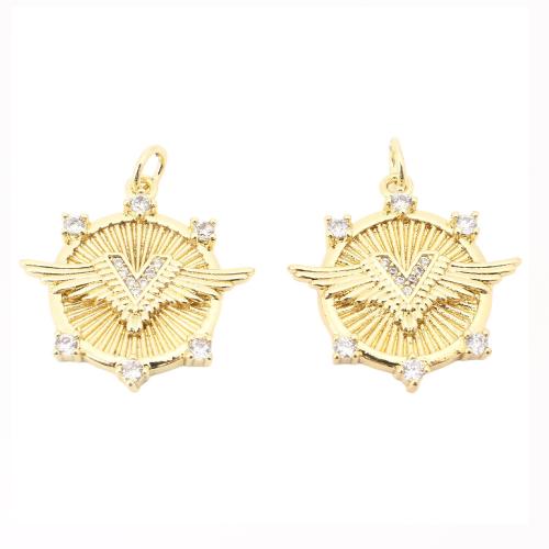 Cubique Pendentif en laiton zircon pavent, DIY & pavé de micro zircon, doré, 22x21.50x3mm, Vendu par PC