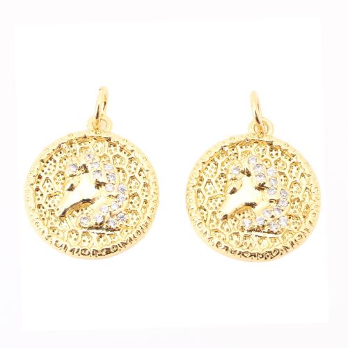 Cubique Pendentif en laiton zircon pavent, Rond, DIY & pavé de micro zircon, doré, 12.50x10.50x2.50mm, Vendu par PC