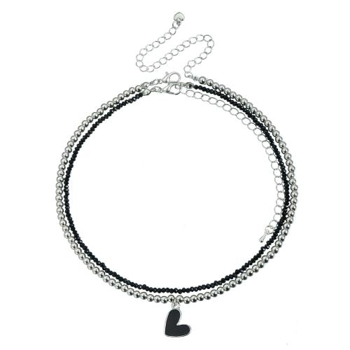 Collar Multi de la capa, aleación de zinc, con Vidrio, chapado, 2 piezas & Joyería & para mujer, color original, Vendido por UD