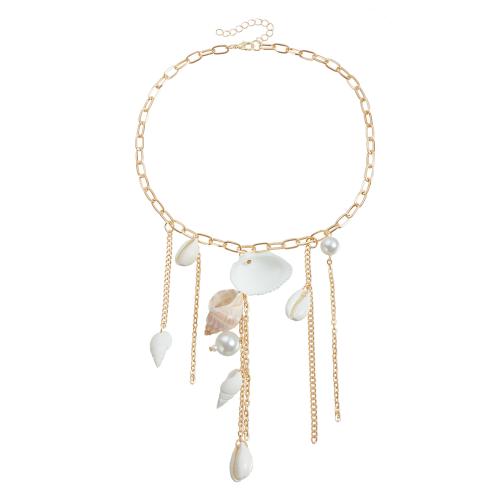 Tibetan Style Jewelry Necklace, with Trumpet Shell & Plastic Pearl, plated, fashion jewelry & for woman, golden, Sold By PC