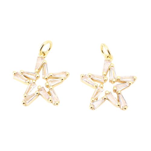 Cubique Pendentif en laiton zircon pavent, étoile, DIY & pavé de micro zircon & creux, doré, 16.50x16x3mm, Vendu par PC