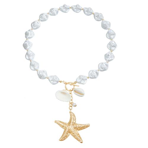 Tibetan Style Jewelry Necklace, with Shell & Plastic Pearl, plated, fashion jewelry & for woman, golden, Sold By PC